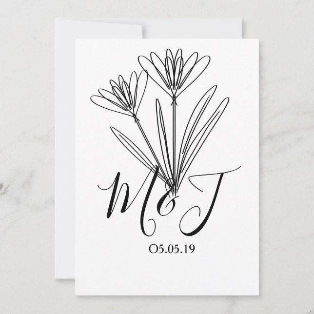 Minimalistische Blumenstrauß Art Botany Wedding Einladung (Rückseite)