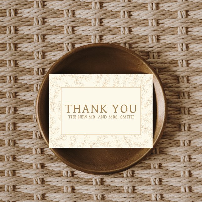Minimalistische Blumenzellenhochzeit Dankeskarte (Minimalist Floral Beige Wedding Thank you Card)