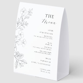 Minimalistische Blumige Hochzeitstisch-Menü-Tafel Tischaufsteller