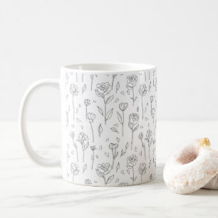 Minimalistische Blumige Linienkunst-Tasse Kaffeetasse