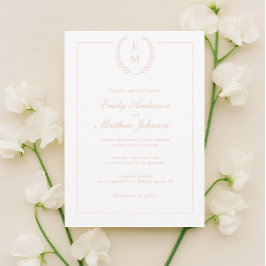 Minimalistische Blush-Lorbeer-Hochzeitseinladung Einladung