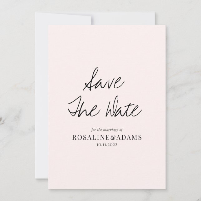 Minimalistische Blush Pink Typografy Wedding Save The Date (Vorderseite)