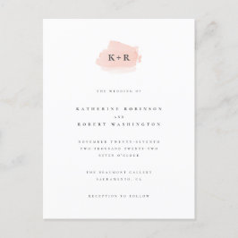 Minimalistische Blush Pink Wasserfarbeninitials Ho Einladungspostkarte