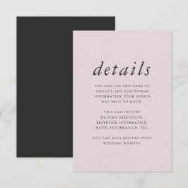 Minimalistische Blush und Grau-Hochzeitdetails Begleitkarte
