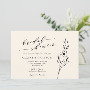 Minimalistische Blüte Zeichnend in Cream Brautpart Einladung