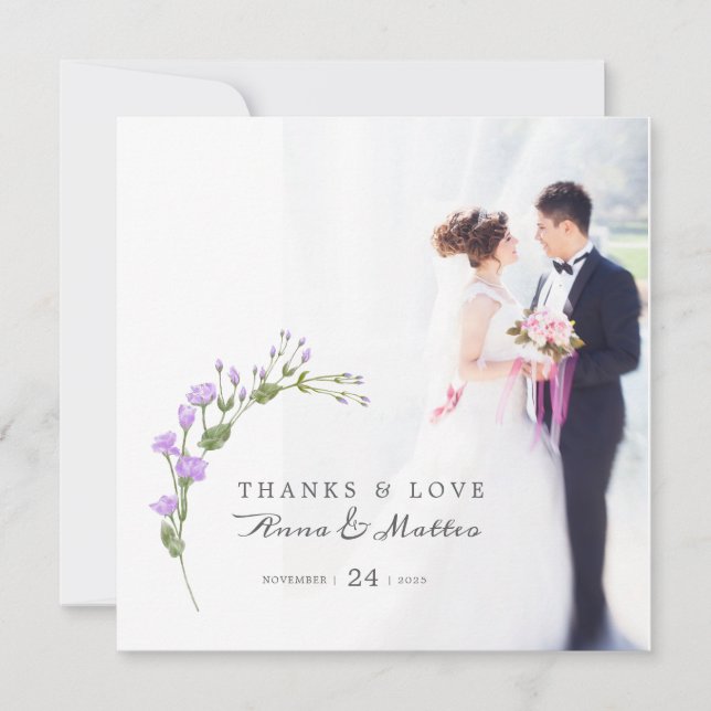 Minimalistische Blütenhochzeit Dankeskarte (Vorderseite)