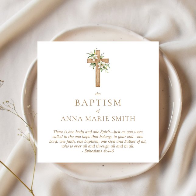 Minimalistische Blütenkreuz-Bibelverse Serviette (Personalized Baptism Napkins Floral Cross Bible Verse)