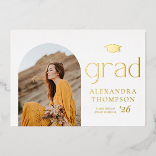 Minimalistische Bogen-Foto-Abschlussfeier Gold Folieneinladung