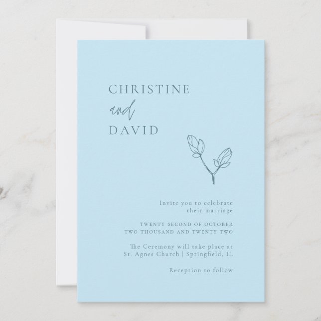Minimalistische Bohemische Soft Blue Hochzeit Einladung (Vorderseite)