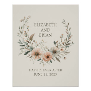 Minimalistische Boho-Blumen in Elfenbein und Rosé Poster