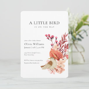 Minimalistische Boho-Blumen-Kleiner-Vogel-Baby-Par Einladung