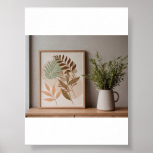 Minimalistische Boho-Botanik-Blatt-Kunst Erdtöne W Poster
