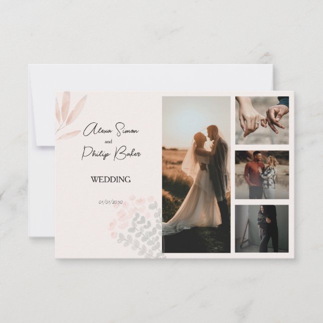 Minimalistische Boho-Fotokassenhochzeit Dankeskarte (Vorderseite)