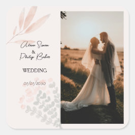 Minimalistische Boho-Fotokassenhochzeit Quadratischer Aufkleber