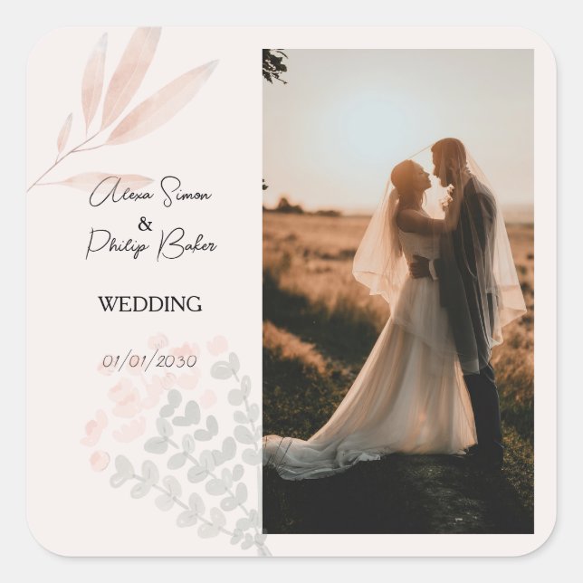 Minimalistische Boho-Fotokassenhochzeit Quadratischer Aufkleber (Vorderseite)