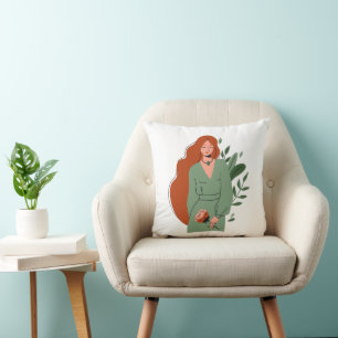 Minimalistische Boho-Frauen-Illustration Wurfkisse Kissen