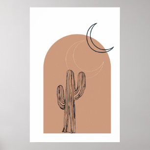 Minimalistische Boho Line Art Cactus Desert Poster