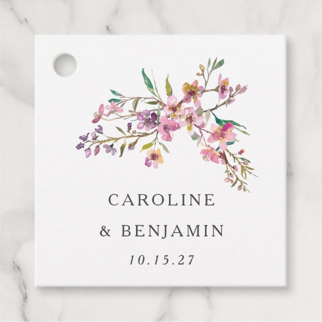Minimalistische Boho Pink-Wildblumen Hochzeit nach Geschenkanhänger (Vorderseite)