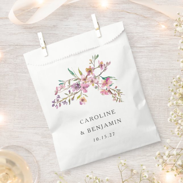 Minimalistische Boho Pink-Wildblumen Hochzeit nach Geschenktütchen (Ausgeschnitten)