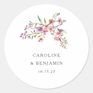 Minimalistische Boho Pink-Wildblumen Hochzeit nach Runder Aufkleber