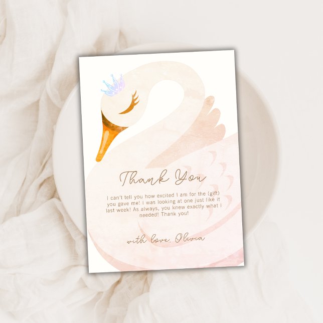 Minimalistische Boho Princess Swan Girl Babydusche Dankeskarte (Minimalist Boho Princess Swan Girl Baby Shower Thank You Card)