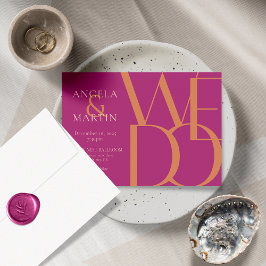 Minimalistische Bold Magenta Orange Wedding Einlad Einladung
