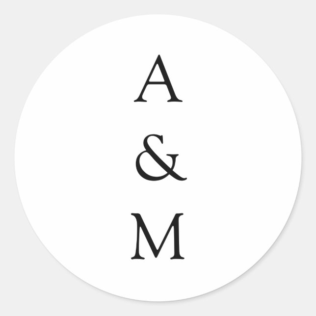 Minimalistische Bold Monogram Boho Wedding Schwarz Runder Aufkleber (Vorderseite)