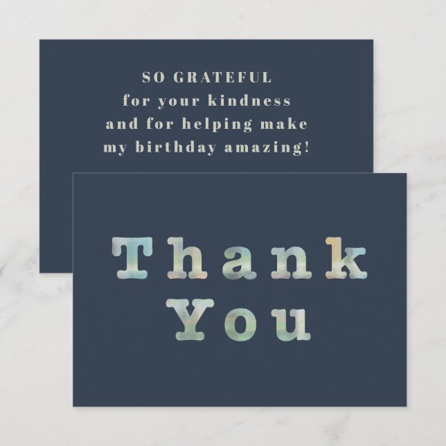 Minimalistische Bold Typografy Navy Blue Sage Gebu Dankeskarte (Vorne/Hinten)