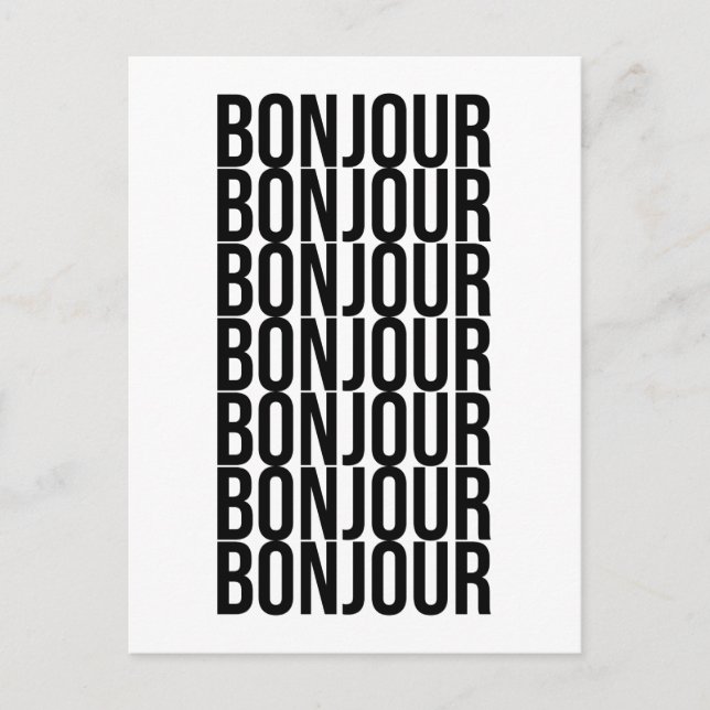 Minimalistische Bonjour-Französisch-Textgestaltung Postkarte (Vorderseite)