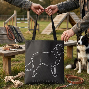 Minimalistische Border Collie-Linienkunst-Hundegra Tasche