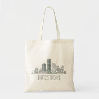 Minimalistische Boston-Skyline-Linienkunst-Stadtge Tragetasche