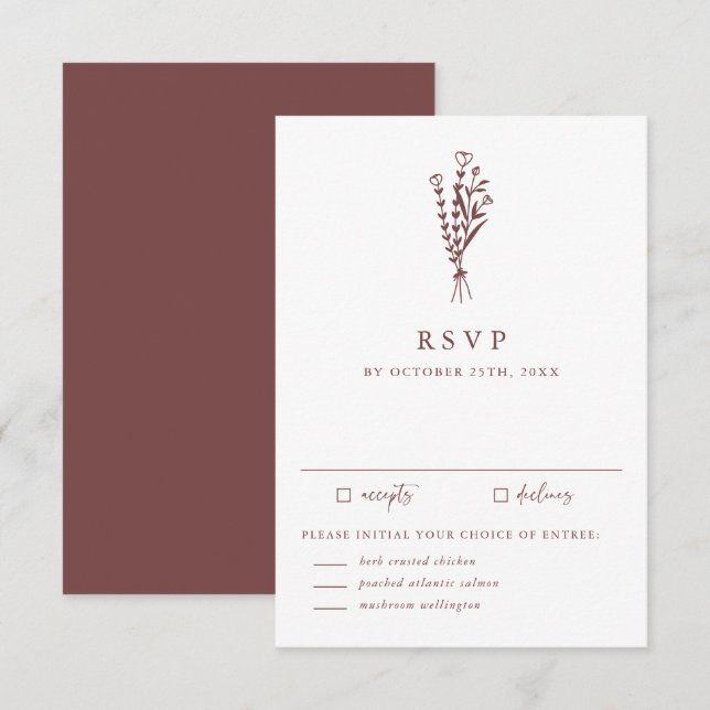 Minimalistische Botanicals-Mauve-Hochzeit RSVP Karte (Vorne/Hinten)