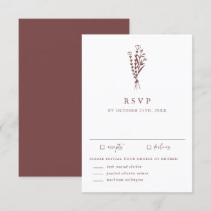 Minimalistische Botanicals-Mauve-Hochzeit RSVP Karte