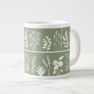 Minimalistische Botanik-Grün Silhouette Streifen Jumbo-Tasse