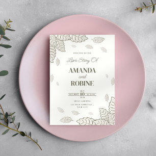 Minimalistische botanische Blätter Einladung Hochz