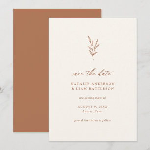 Minimalistische botanische Burnt Orange Wedding Re Save The Date