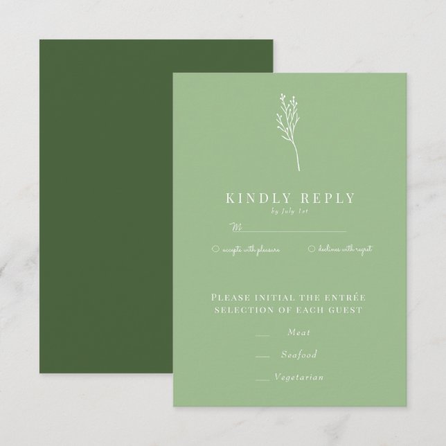 Minimalistische botanische Flora | Blume Chic Wedd RSVP Karte (Vorne/Hinten)