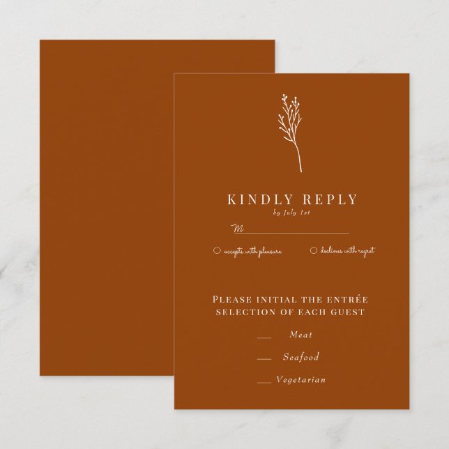 Minimalistische botanische Flora | Blume Chic Wedd RSVP Karte (Vorne/Hinten)