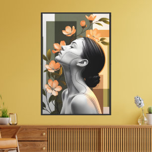 Minimalistische botanische Frauenprofil-Kunst Leinwanddruck