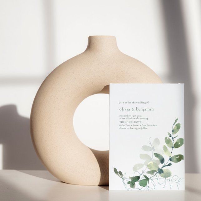 Minimalistische Botanische Grüne Eukalyptus Weddin Einladung (Von Creator hochgeladen)