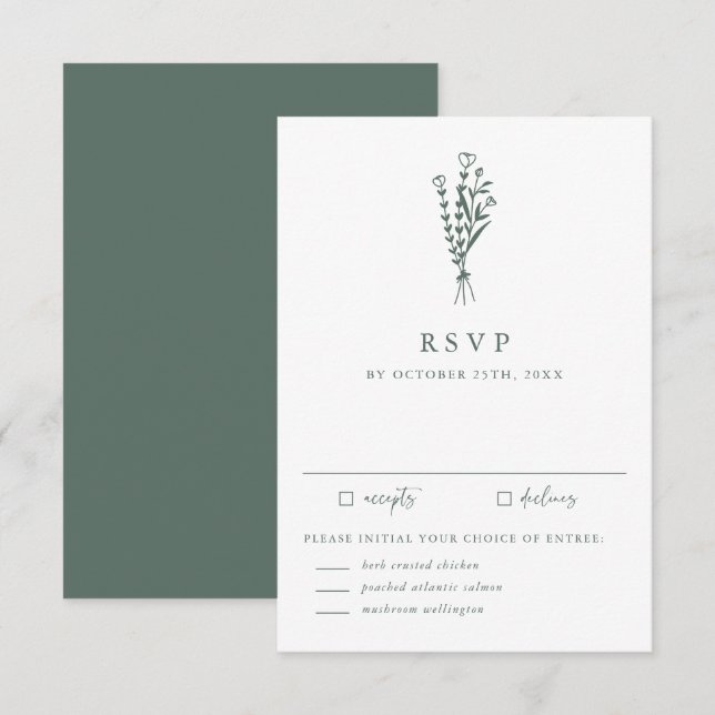 Minimalistische botanische Heirat RSVP Karte (Vorne/Hinten)
