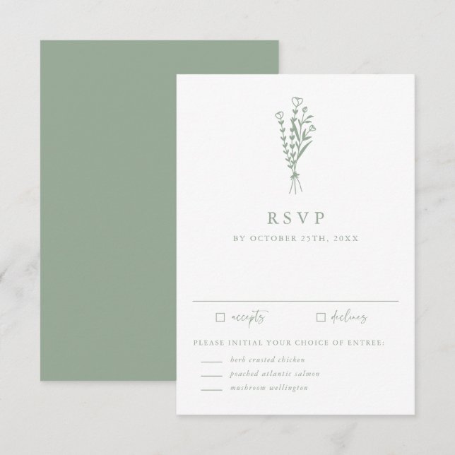 Minimalistische botanische Heirat RSVP Karte (Vorne/Hinten)