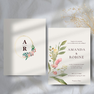 Minimalistische Botanische Hochzeit Einladung