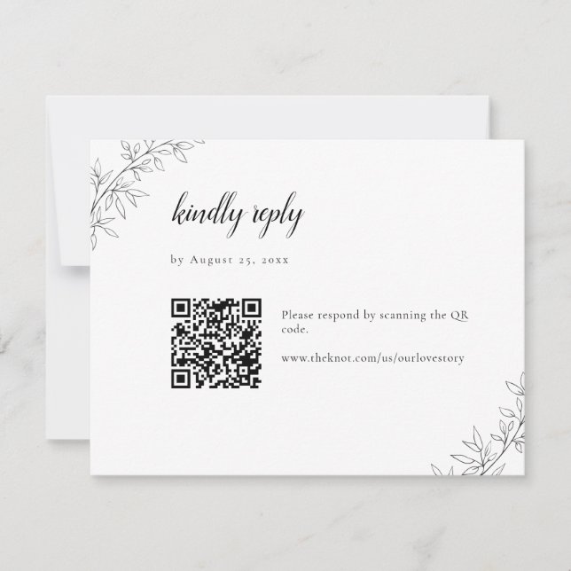 Minimalistische botanische Hochzeit elegante QR-Co RSVP Karte (Vorderseite)