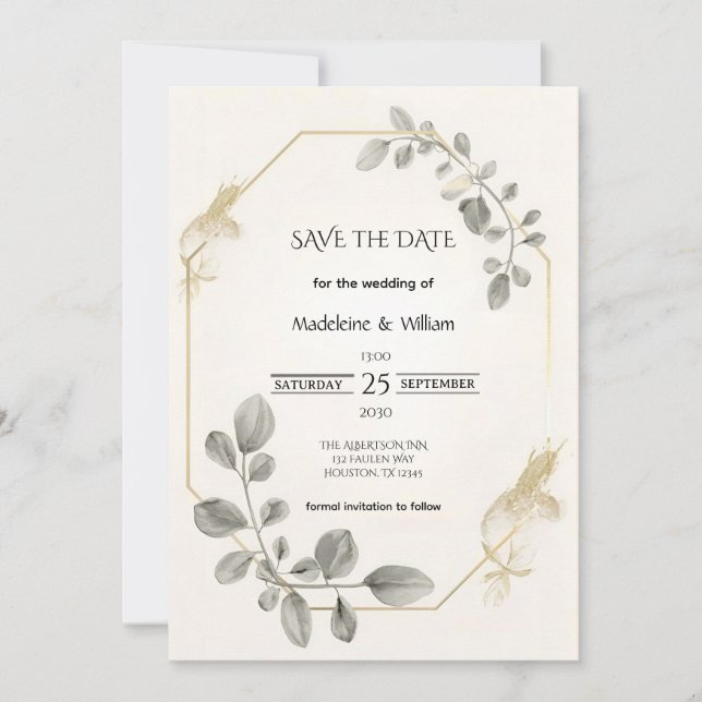 Minimalistische Botanische Hochzeit Save The Date (Vorderseite)