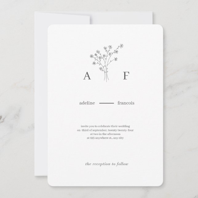 Minimalistische botanische Hochzeitseinladung Einladung (Vorderseite)