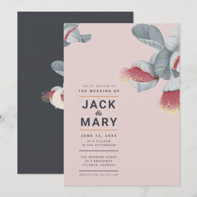 Minimalistische botanische Hochzeitseinladung Einladung (Vorne/Hinten)