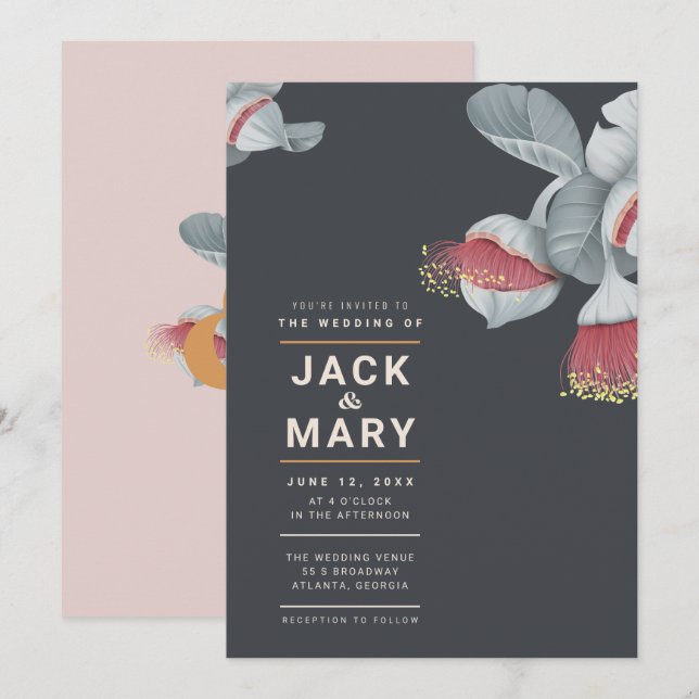 Minimalistische botanische Hochzeitseinladung Einladung (Vorne/Hinten)