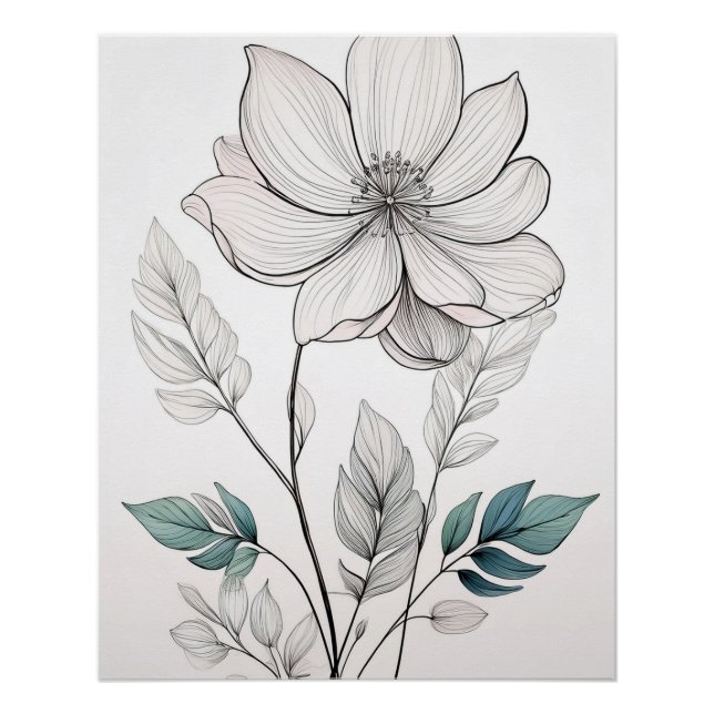 Minimalistische botanische Linie Art - Delikate Bl Poster (Vorderseite)