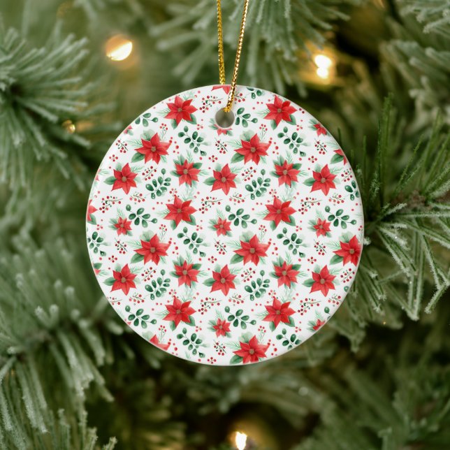 Minimalistische Botanische Poinsettie Keramik Ornament (Baum)